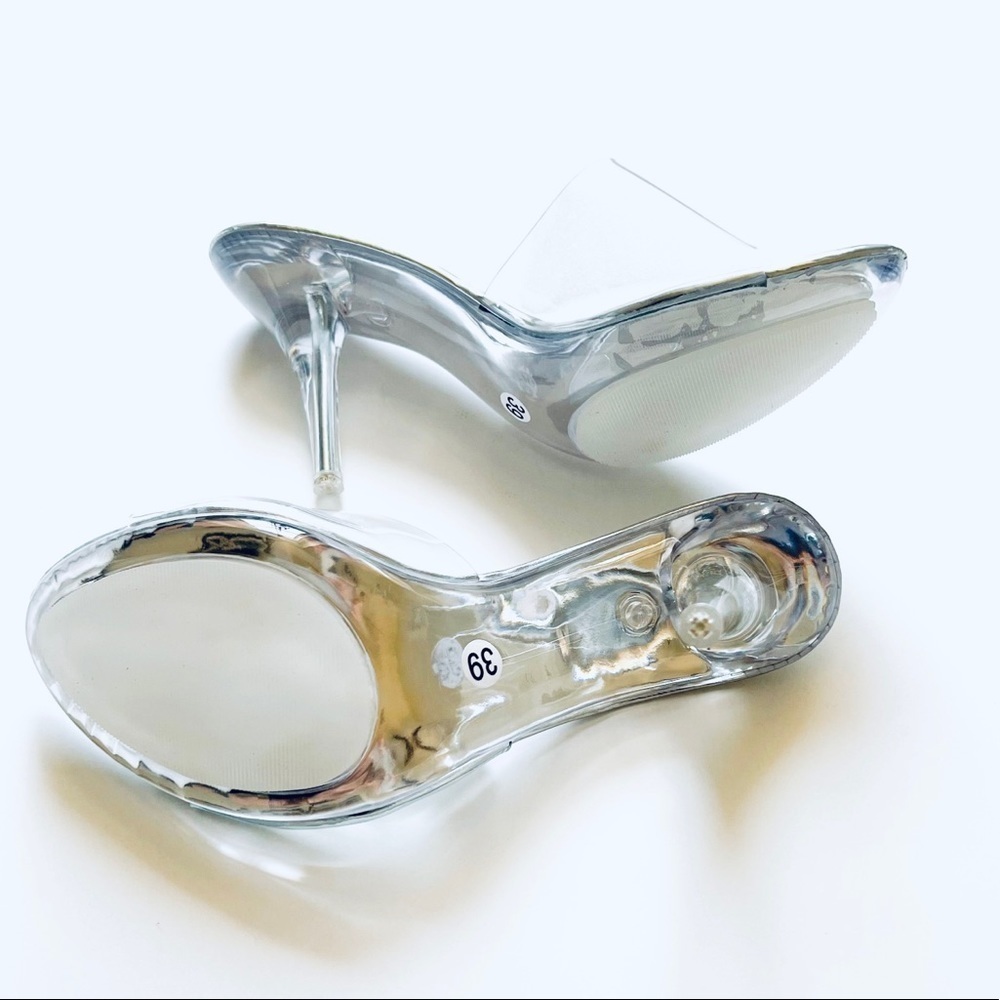 NBUUNBU Silver Clear Heels / Fitness Competition Dress Shoes Transparent Heel 39 - Picture 4 of 8